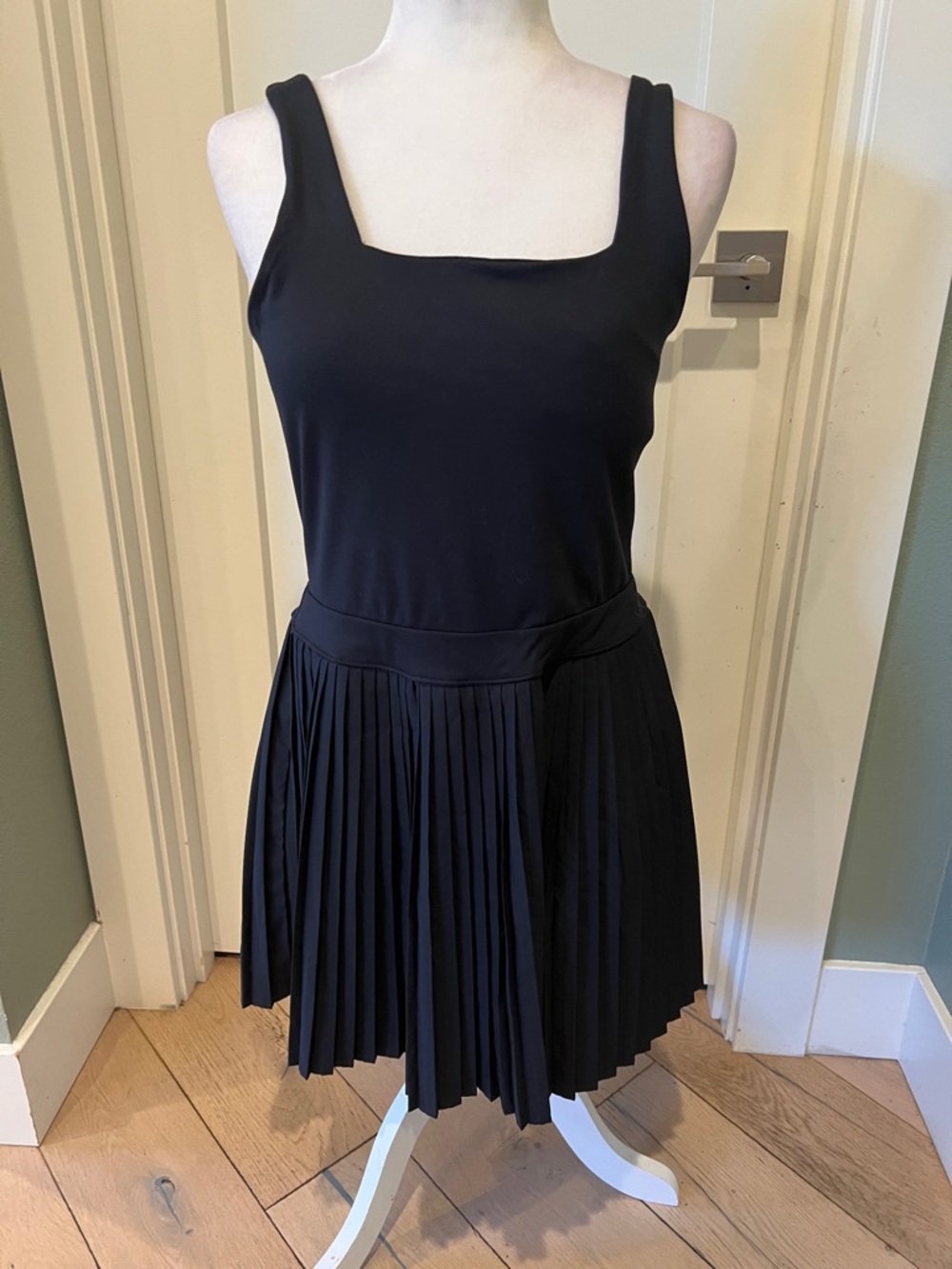 all in motion Black Square-Neck Pleated Mini Dress